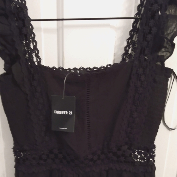 Fairy-like 🌟dainty garden tea party black ruffle lace applique tunic dress - Picture 5 of 6